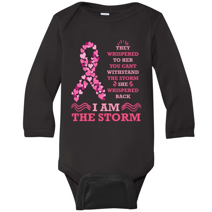 I Am The Storm Breast Cancer Ribbon Baby Long Sleeve Bodysuit