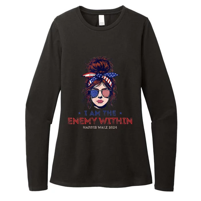 I Am The Enemy Within Harris Walz 2024 Mesy Bun Womens CVC Long Sleeve Shirt