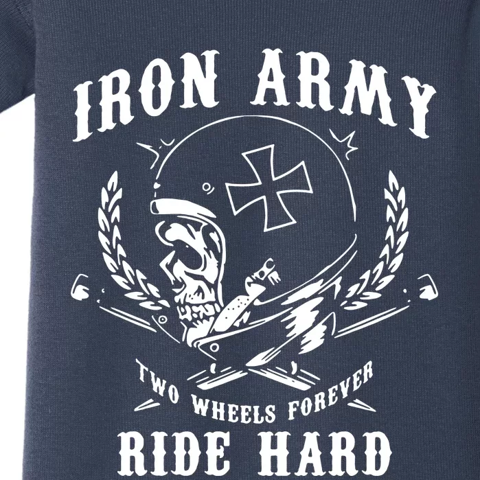 Iron Army Two Wheels Forever Ride Hard Baby Bodysuit