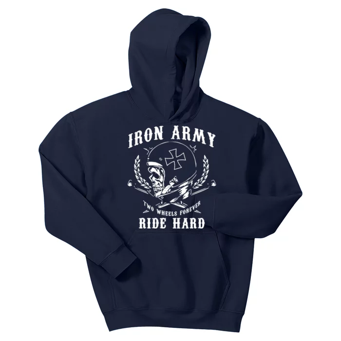 Iron Army Two Wheels Forever Ride Hard Kids Hoodie