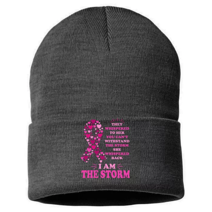 I Am The Storm Quote Breast Cancer Awareness Sustainable Knit Beanie