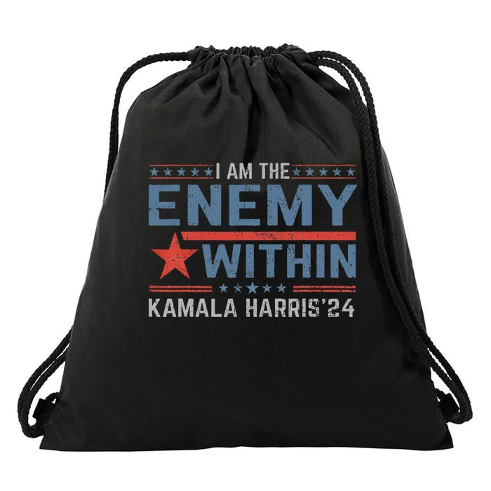 I Am The Enemy Within America Funny I Am The Enemy Within Drawstring Bag