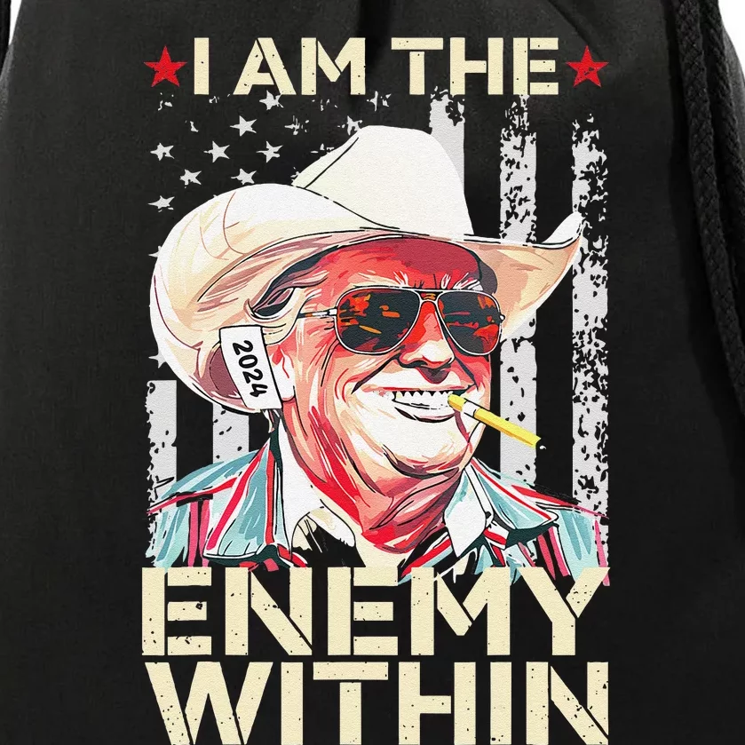 I Am The Enemy Within Funny Trump Cowboy Election Vote 2024 Drawstring Bag