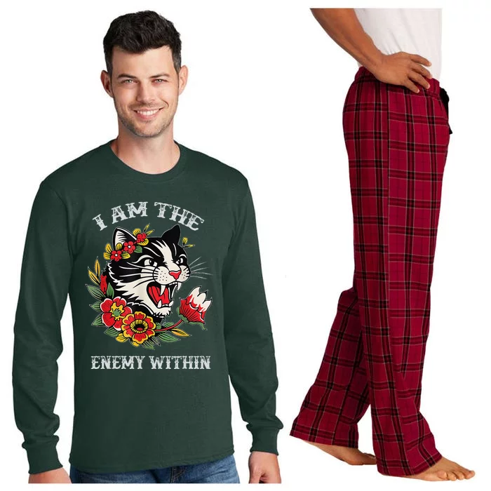 I Am The Enemy Within Cat Kamala Harris 2024 Merch Long Sleeve Pajama Set