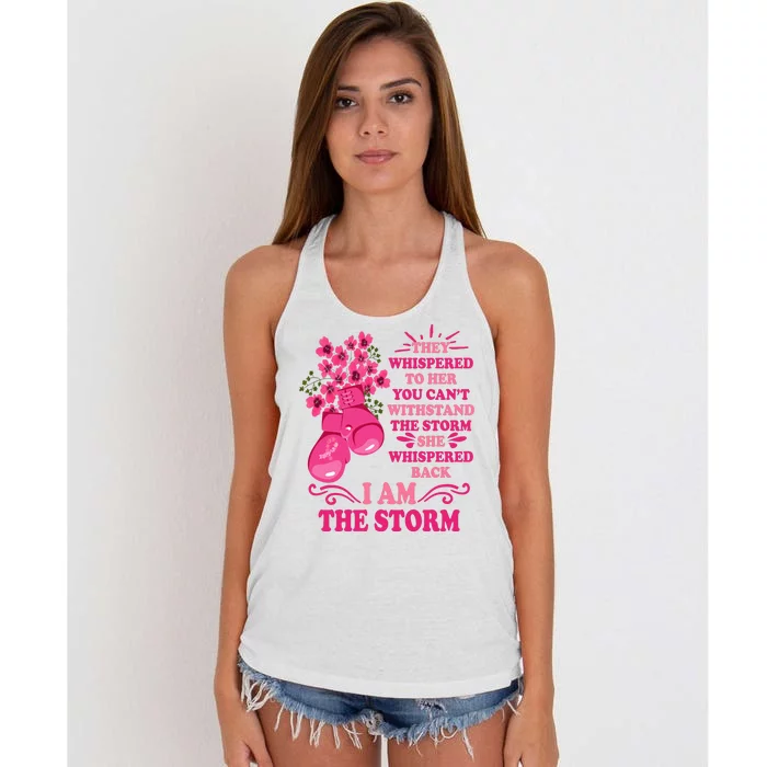 I Am The Storm Fight Breast Cancer Awareness Quote Women's Knotted Racerback Tank