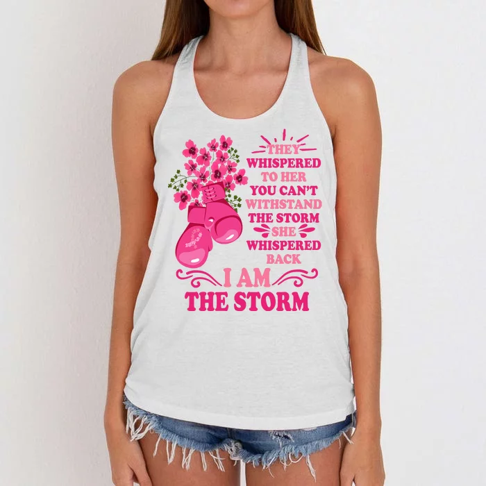 I Am The Storm Fight Breast Cancer Awareness Quote Women's Knotted Racerback Tank