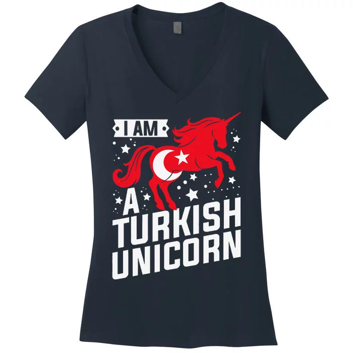 Iam A Turkish Unicorn Flag Design Tourist Souvenir Women's V-Neck T-Shirt