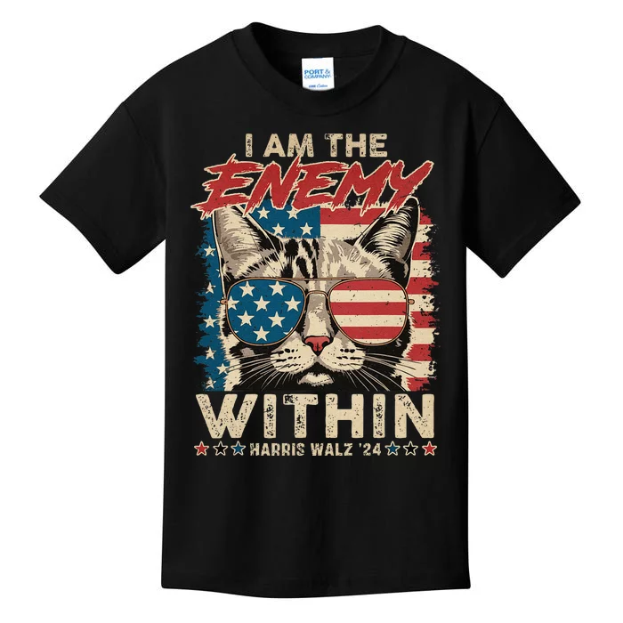 I Am The Enemy Within Kamala Harris Cat 2024 Kids T-Shirt