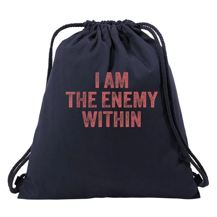 I Am The Enemy Within Pun Drawstring Bag