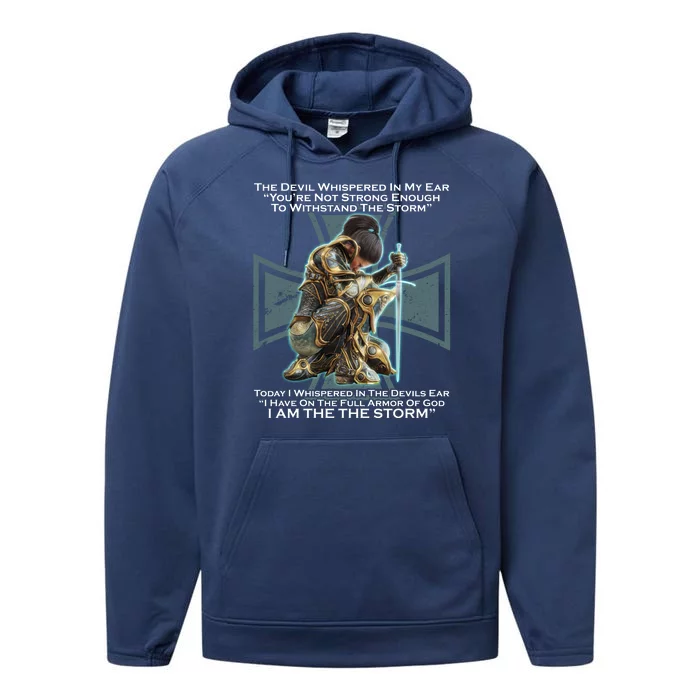 I Am The Storm Female Knight Warrioress Performance Fleece Hoodie