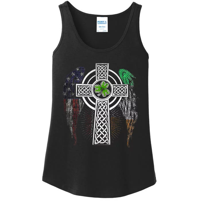 Irish American USA Flag Celtic Cross St Patricks Day Ladies Essential Tank