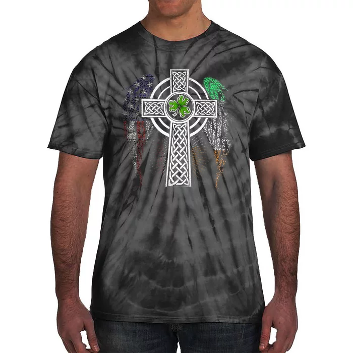 Irish American USA Flag Celtic Cross St Patricks Day Tie-Dye T-Shirt