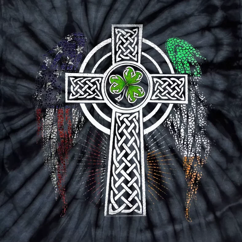 Irish American USA Flag Celtic Cross St Patricks Day Tie-Dye T-Shirt