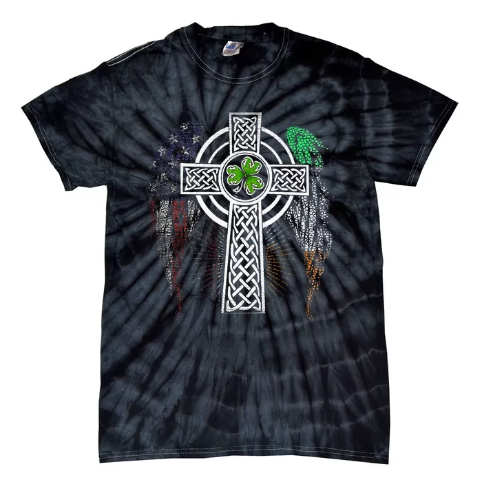 Irish American USA Flag Celtic Cross St Patricks Day Tie-Dye T-Shirt