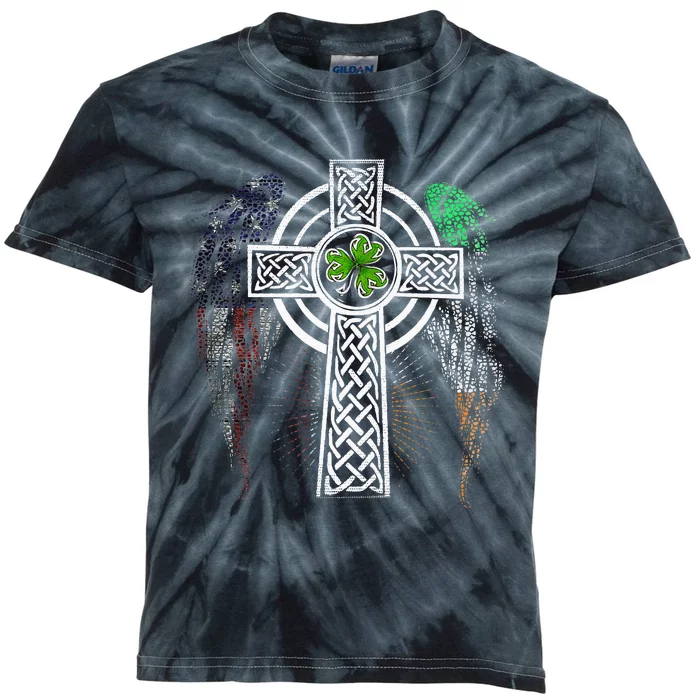 Irish American USA Flag Celtic Cross St Patricks Day Kids Tie-Dye T-Shirt