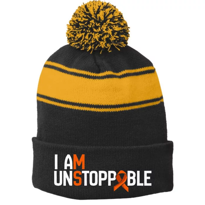 I Am Unstoppable Multiple Sclerosis Ms Awareness Stripe Pom Pom Beanie