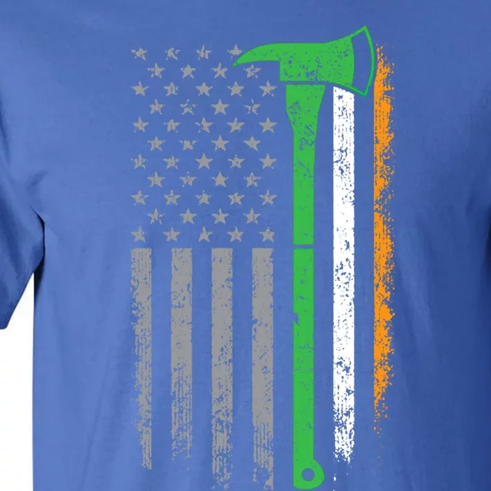 Irish American Us Flag Firefighter Axe Fire St Patricks Day Gift Tall T-Shirt