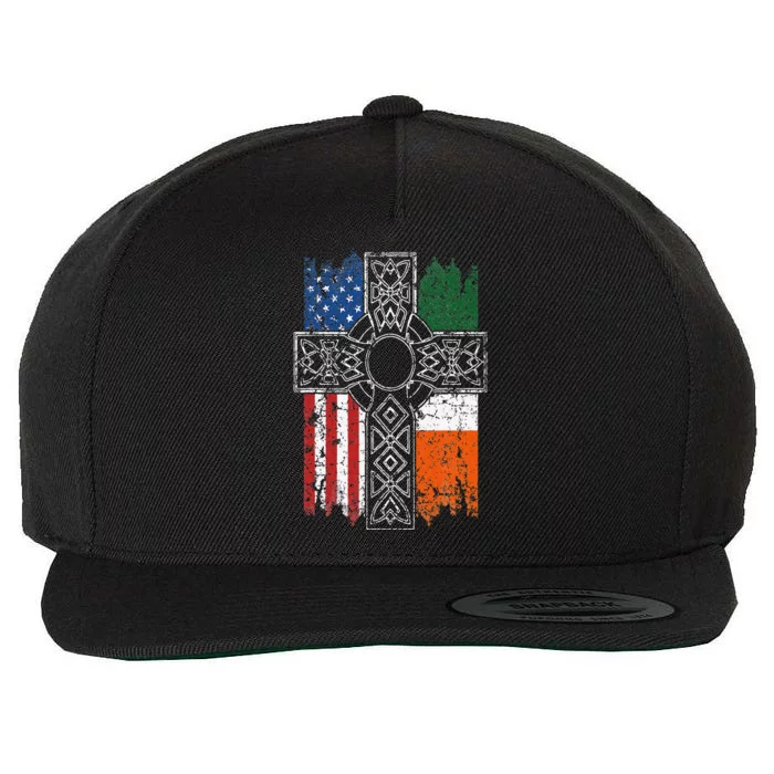 Irish American USA Flag Celtic Cross St Patrick's Day Wool Snapback Cap