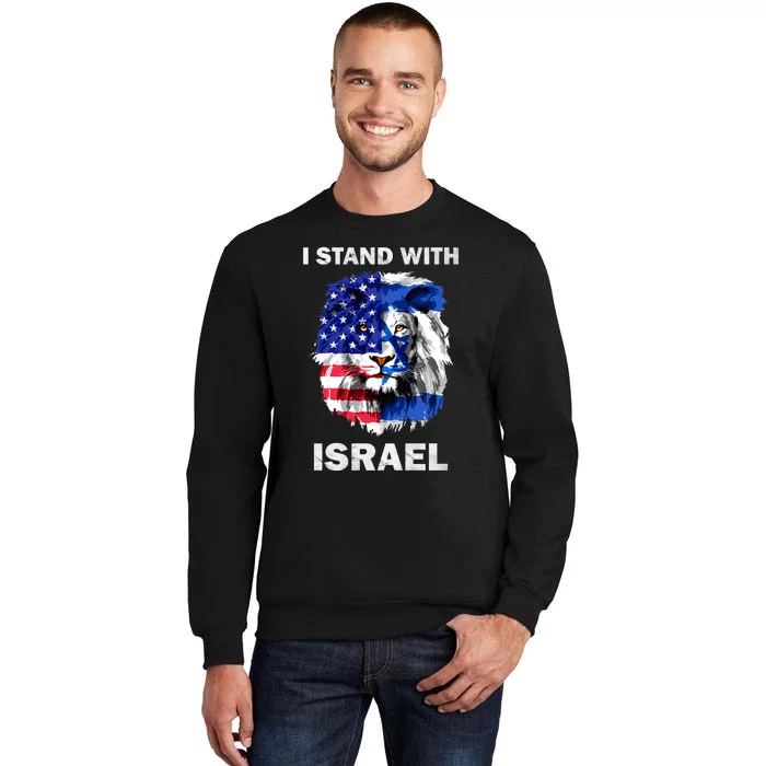 Israel And Usa Flag Lion | I Stand With Israel Tall Sweatshirt