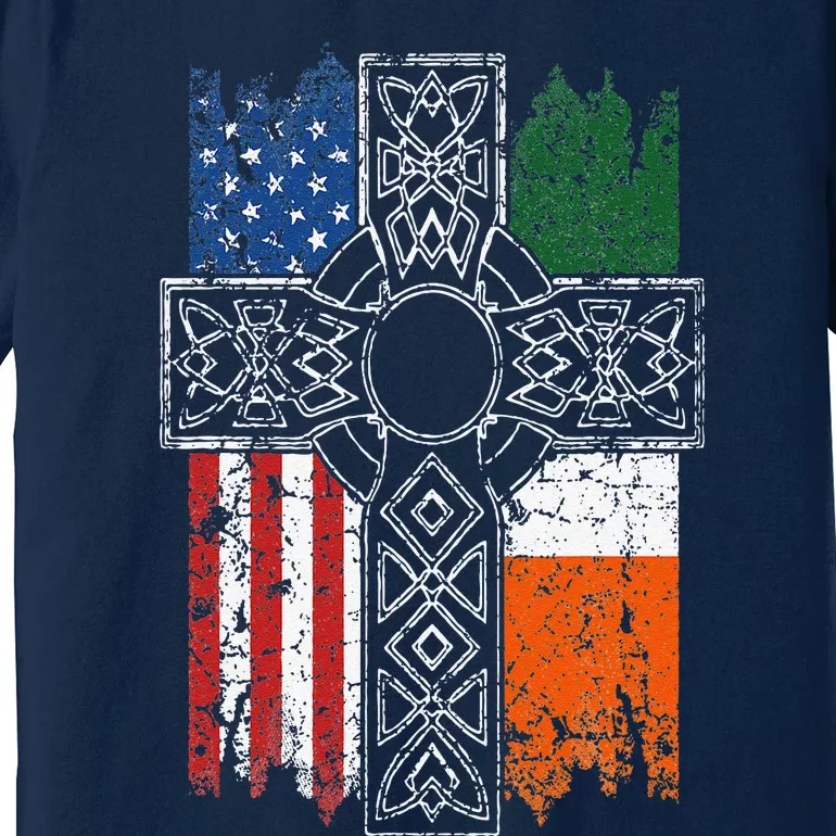 Irish American USA Flag Celtic Cross St Patrick's Day Premium T-Shirt