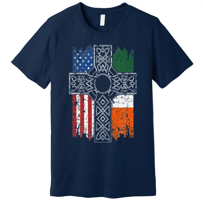 Irish American USA Flag Celtic Cross St Patrick's Day Premium T-Shirt