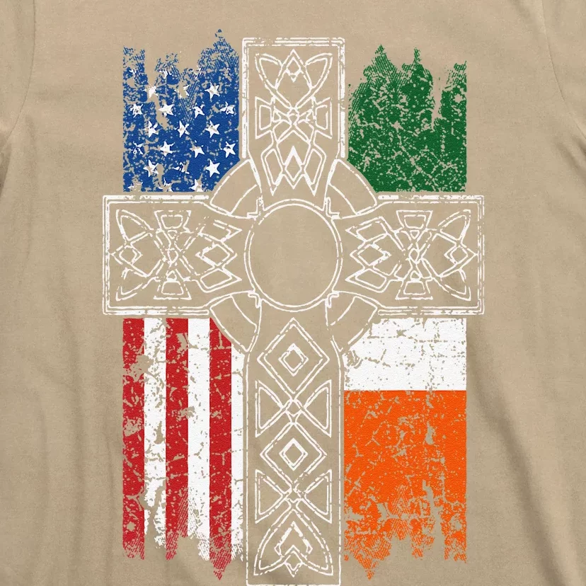 Irish American USA Flag Celtic Cross St Patrick's Day T-Shirt