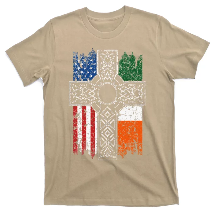 Irish American USA Flag Celtic Cross St Patrick's Day T-Shirt