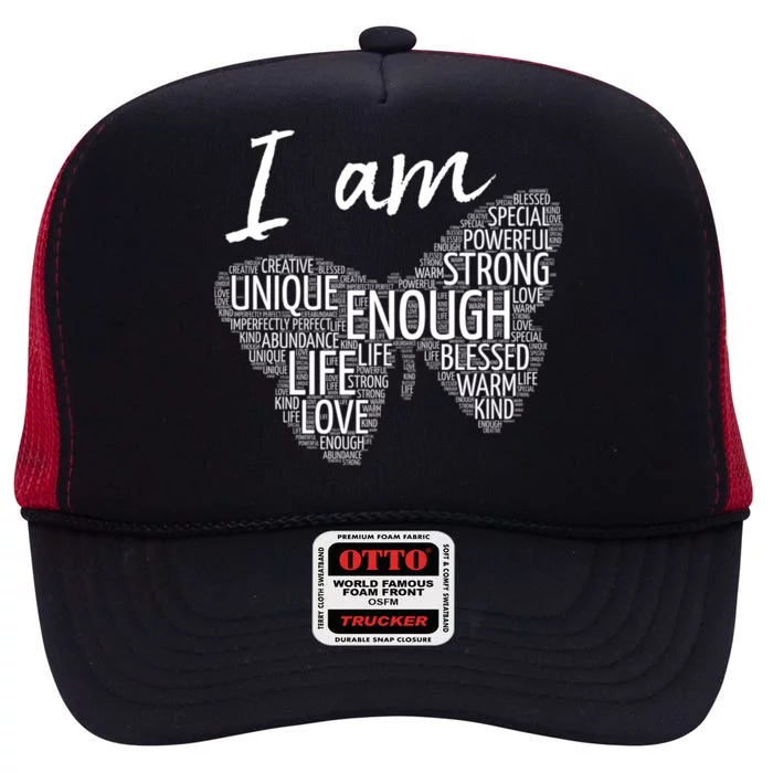 I Am Unique Strong Law Of Attraction Positive Affirmation Gift High Crown Mesh Trucker Hat