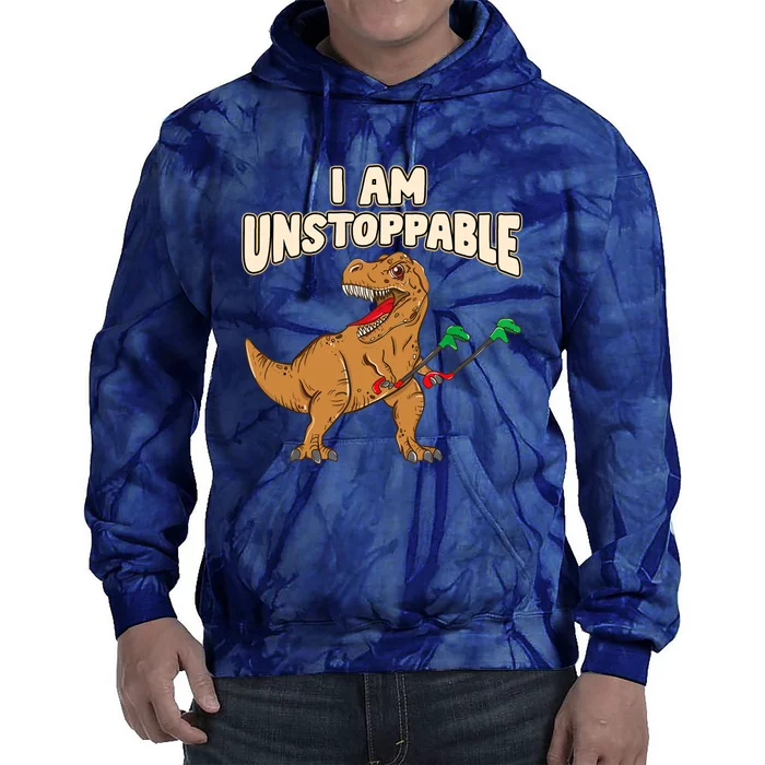 I Am Unstoppable TRex Funny Short Dinosaur Arms Joke Tie Dye Hoodie