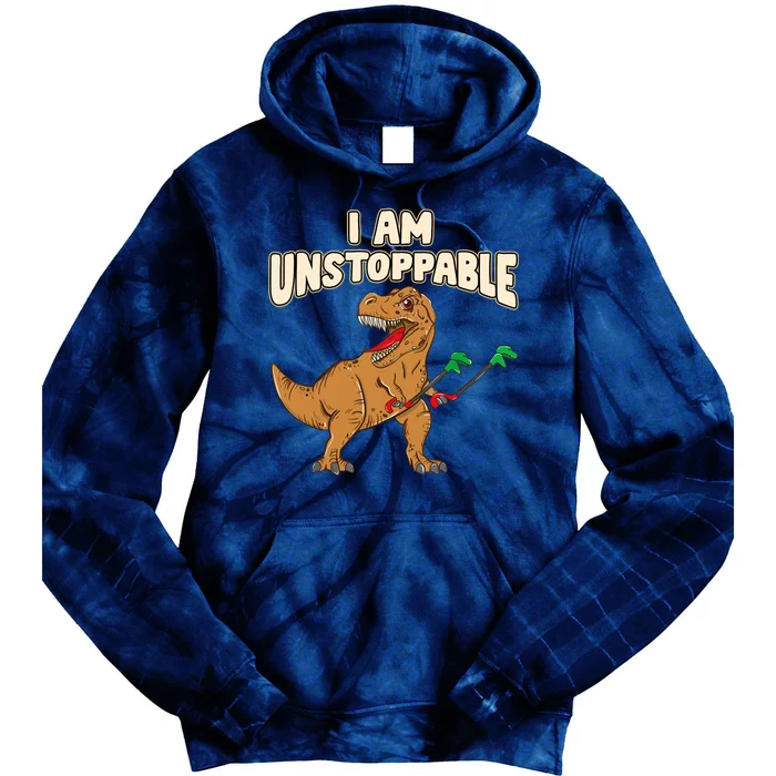 I Am Unstoppable TRex Funny Short Dinosaur Arms Joke Tie Dye Hoodie