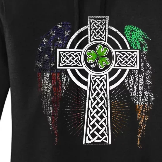 Irish American USA Flag Celtic Cross St Patricks Day Women's Pullover Hoodie