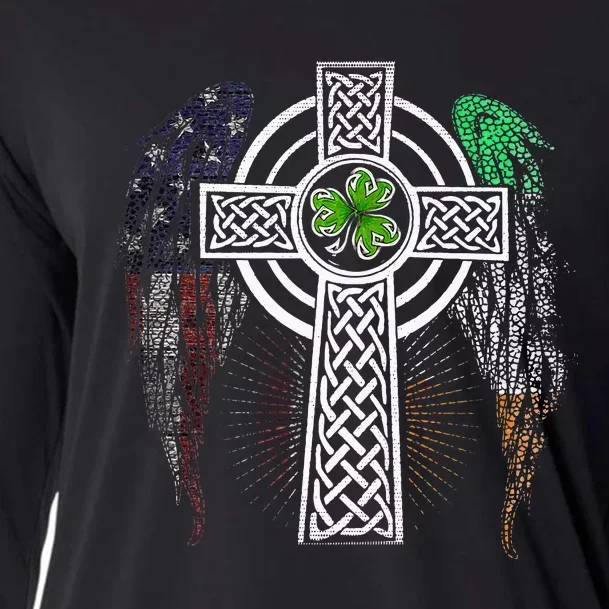 Irish American USA Flag Celtic Cross St Patricks Day Cooling Performance Long Sleeve Crew