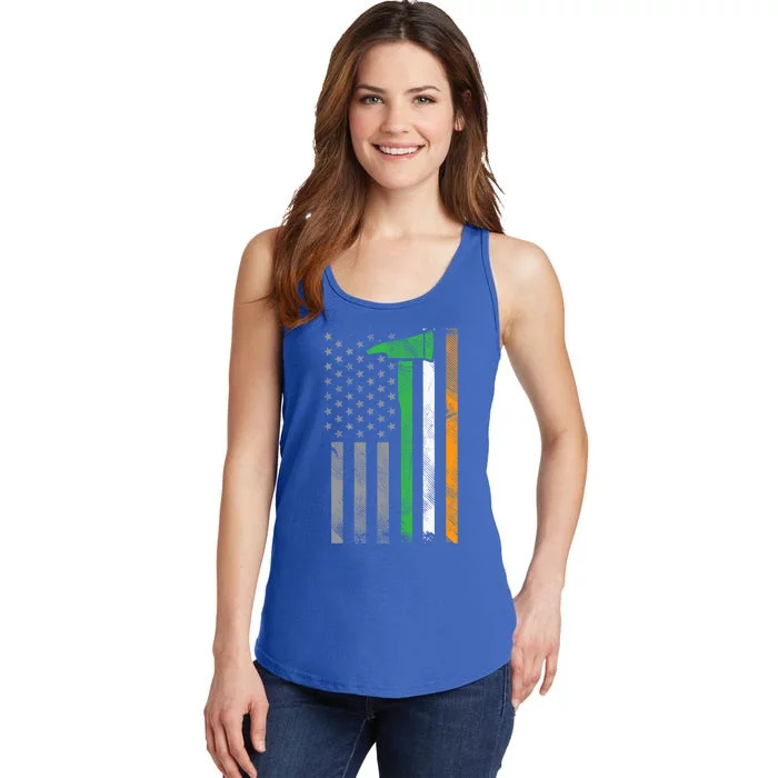 Irish American Us Flag Firefighter Axe Fire St Patricks Day Funny Gift Ladies Essential Tank