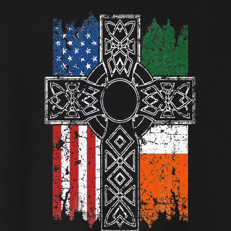 Irish American USA Flag Celtic Cross St Patrick's Day Women's Crop Top Tee