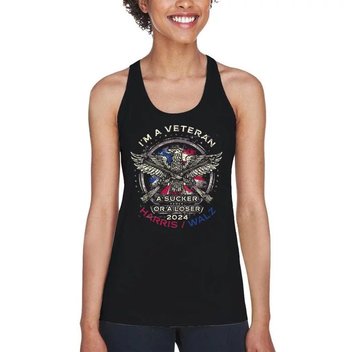 IM A Veteran Not A Sucker Or Loser Flag Harris Walz 2024 Women's Racerback Tank