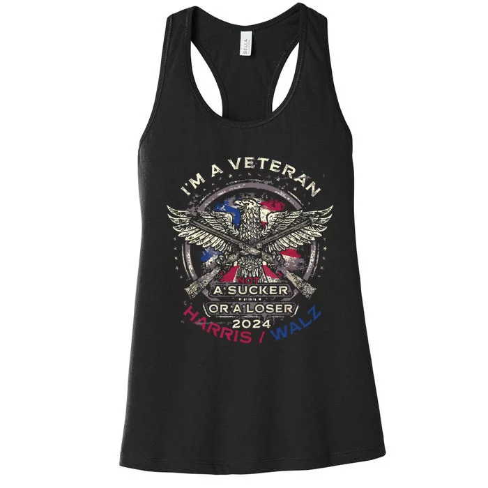 IM A Veteran Not A Sucker Or Loser Flag Harris Walz 2024 Women's Racerback Tank