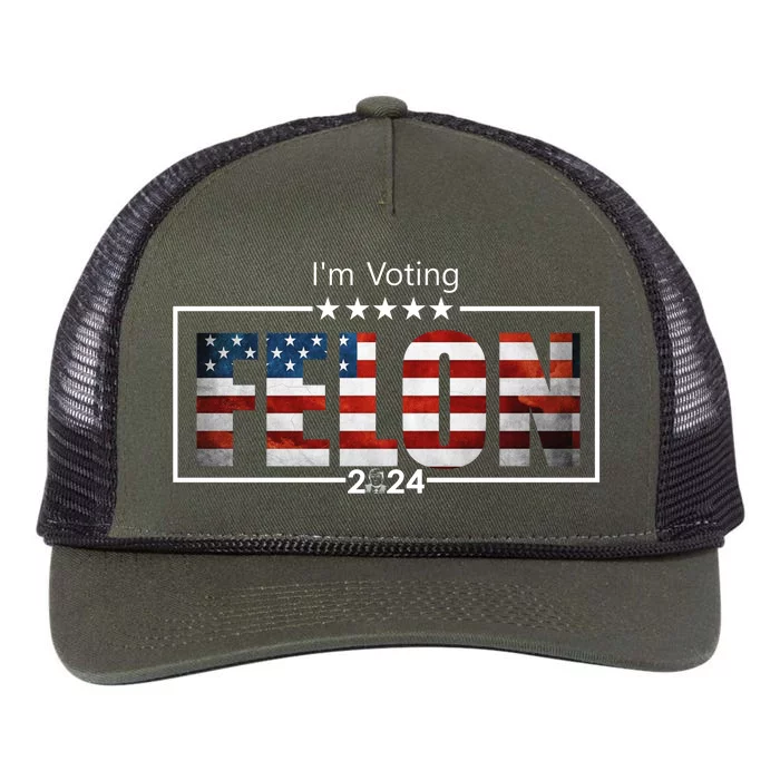 I Am Voting Felon 2024 Trump Usa Flag Retro Rope Trucker Hat Cap