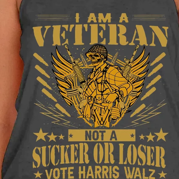 IM A Veteran Not A Sucker Or A Loser Harris Walz 2024 Women's Knotted Racerback Tank