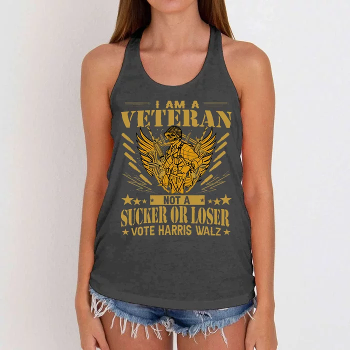 IM A Veteran Not A Sucker Or A Loser Harris Walz 2024 Women's Knotted Racerback Tank