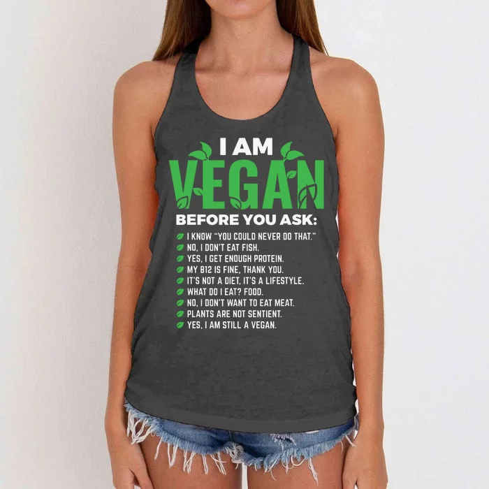 I Am Vegan Before You Ask Veganism Vegetarian Vegan Women's Knotted Racerback Tank