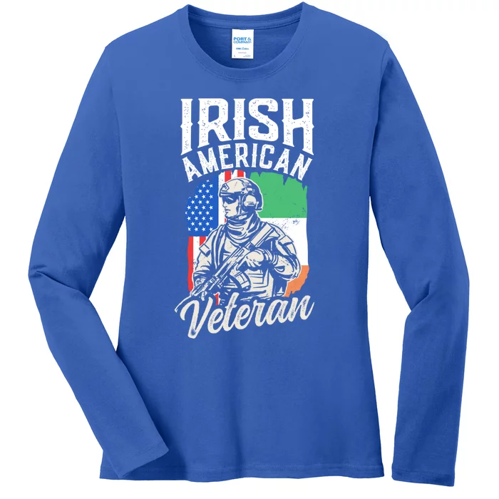 Irish American Veteran Roots Family Ireland Us Usa America Great Gift Ladies Long Sleeve Shirt