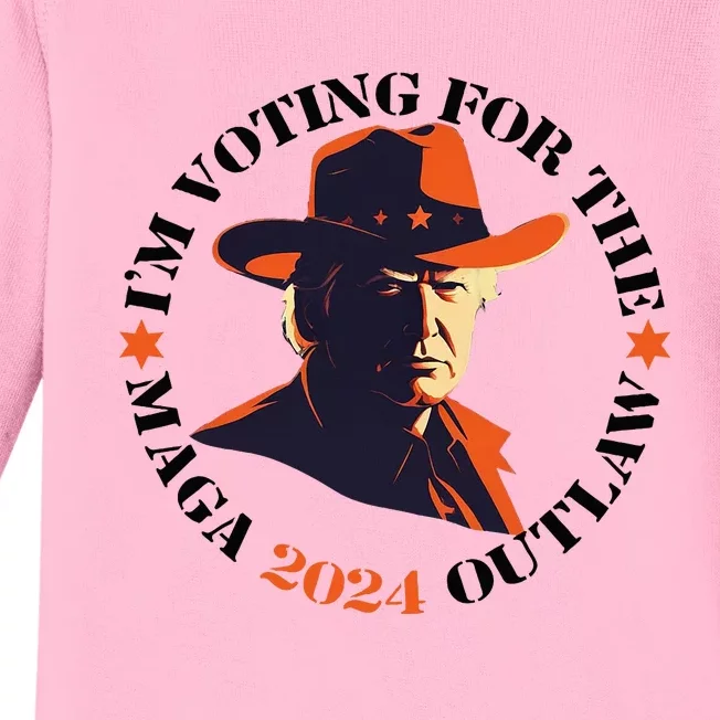 I Am Voting For The Outlaw Retro Trump In Cowboy Hat Baby Long Sleeve Bodysuit