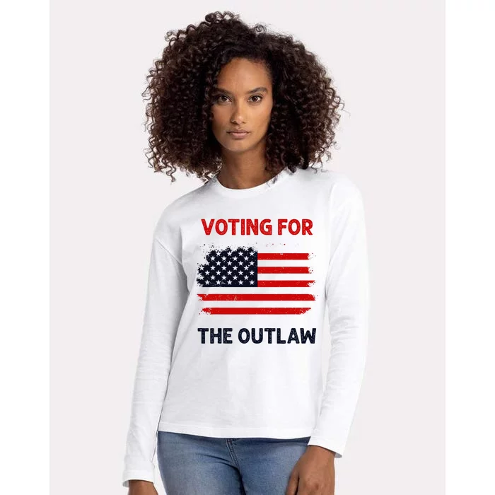 I Am Voting For The Outlaw 2024 Bold Election Statement Womens Cotton Relaxed Long Sleeve T-Shirt