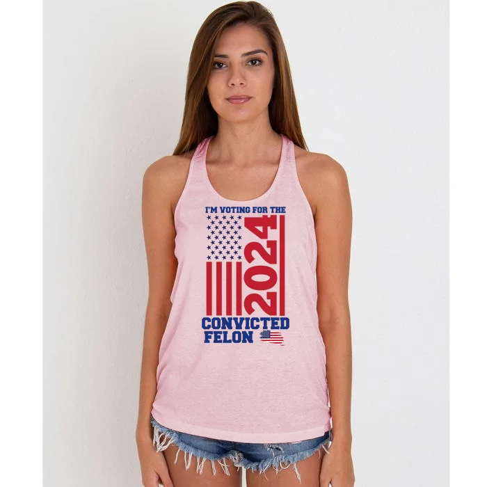 I Am Voting For The Convicted Felon Donald Trump 2024 Usa Flag Women's Knotted Racerback Tank