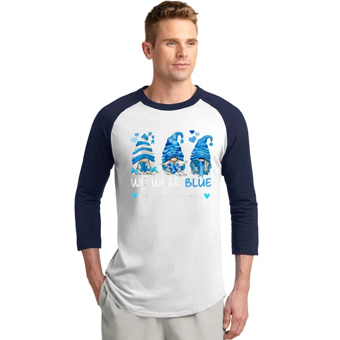 In April We Wear Blue Autism Awareness Gnome Matching Family Baseball Sleeve Shirt