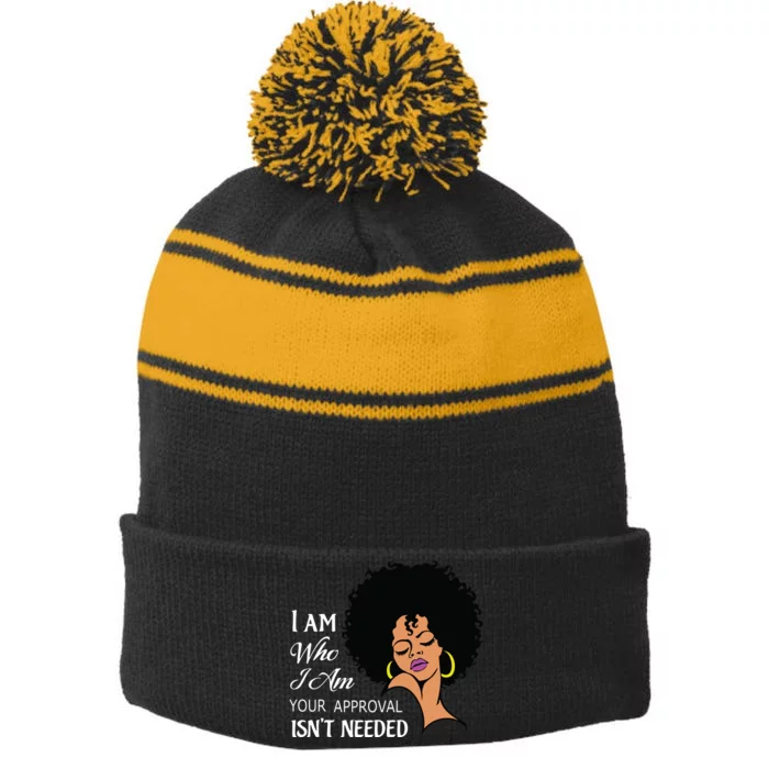 I Am Who I Am Black Queen Afro African American Stripe Pom Pom Beanie