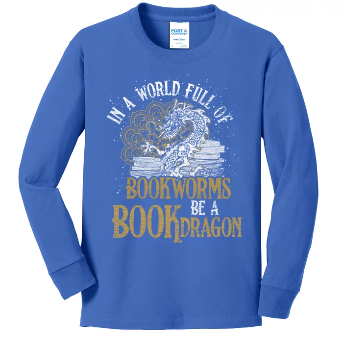 In A World Full Of Bookworms Be A Book Dragon Cool Gift Kids Long Sleeve Shirt