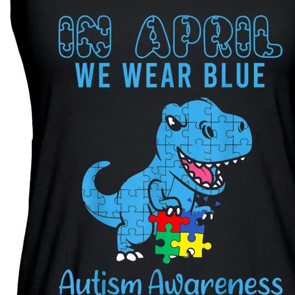 In April We Wear Blue Autism Awareness Month Dinosaur TRex Ladies Essential Flowy Tank