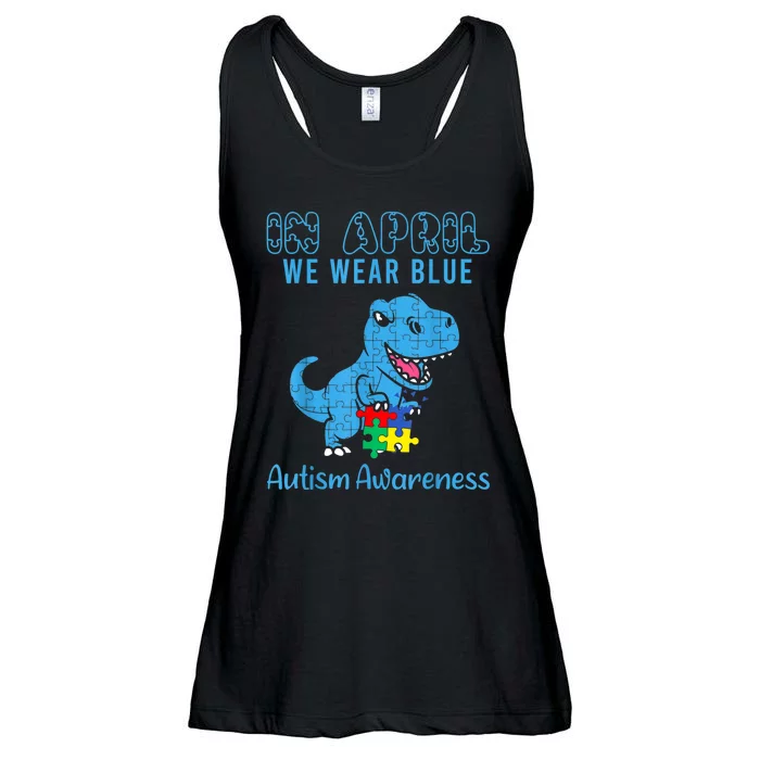 In April We Wear Blue Autism Awareness Month Dinosaur TRex Ladies Essential Flowy Tank