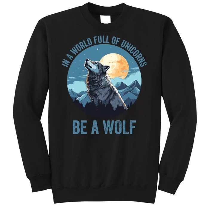 In A World Full Of Unicorns Be A Wolf Howling Wolf Lover Wolf In Moon Light Tall Sweatshirt